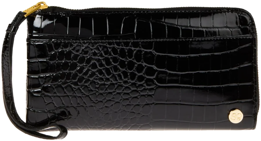 Samantha Brown croco travel organizer in black Samantha Brown croco embossed travel organizer in black with a wrist strap